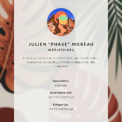 Wandposter mit bunten geometrischen Blumen und Blättern auf grünem Hintergrund
