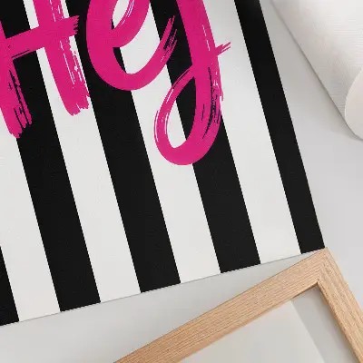 Wandposter schwarz-weiße Streifen mit rosa Schrift