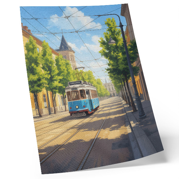 Kunstdruck leinwand Sonnige Straßenbahn, grün und blau