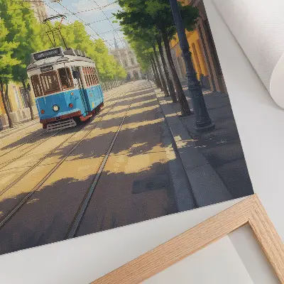 Kunstdruck auf Leinwand Sonnige Straßenbahn in Grün und Blau