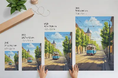 Kunstdruck auf Leinwand Sonnige Straßenbahn in Grün und Blau