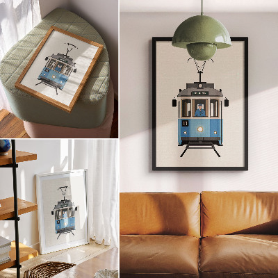 Wandposter Retro-Straßenbahn im minimalistischen Stil