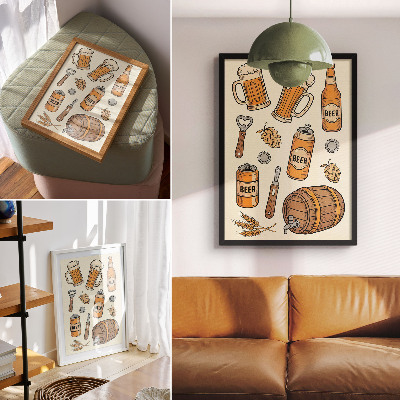 Kunstdruck leinwand Bier-Elemente, Retro-Gemütlichkeitsatmosphäre, Vintage-Stil