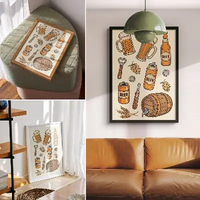 Leinwand-Kunstdruck mit Retro-Bier-Motiven im Vintage-Stil für eine gemütliche Atmosphäre