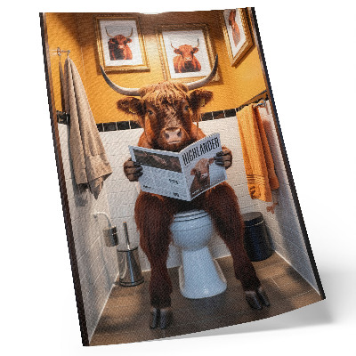 Poster Orangefarbene Wände, Büffel auf Toilette Magazin