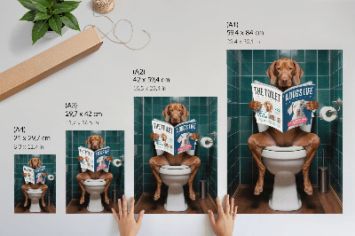 Kunstdruck leinwand Hund auf Toilette mit grünem Fliesenmagazin