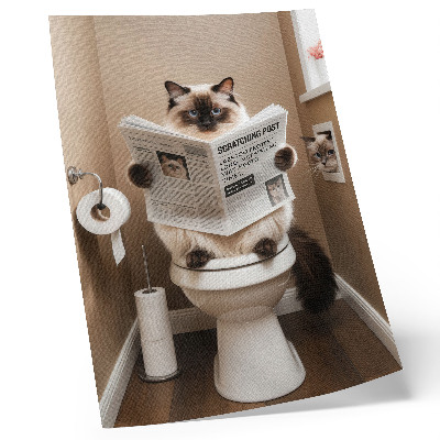 Wandposter Katze vor beiger Zeitungswand – Humor und Wärme