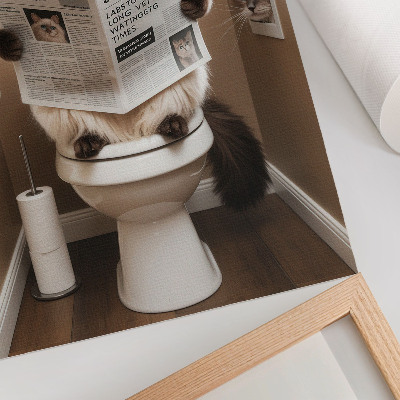 Wandposter Katze vor beiger Zeitungswand – Humor und Wärme
