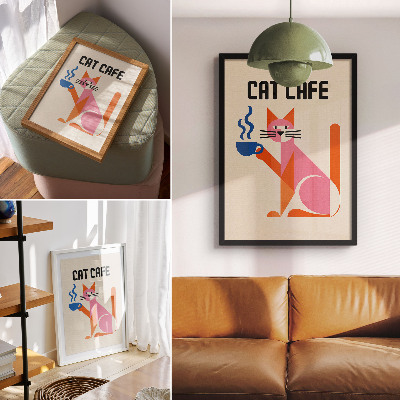 Kunstdruck leinwand Kreatives Retro-Kaffee-Katzenmotiv