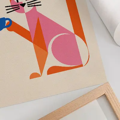 Kunstdruck auf Leinwand mit kreativem Retro-Kaffeemotiv und Katze