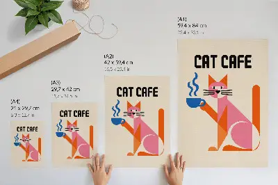 Kunstdruck auf Leinwand mit kreativem Retro-Kaffeemotiv und Katze
