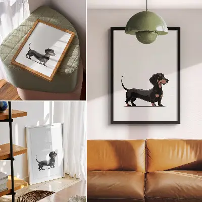 Kunstdruck auf Leinwand schwarz-weißes Motiv mit einer Hundezeichnung