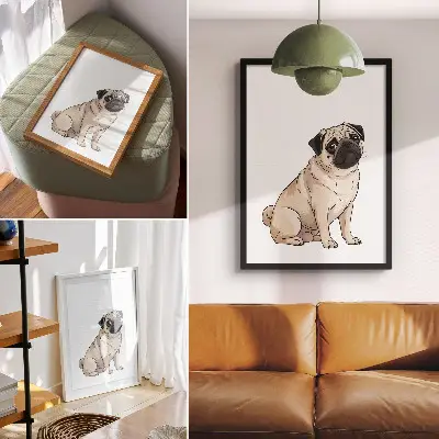 Wandposter Porträt eines Hundes im illustrativen Stil mit zarten Farben