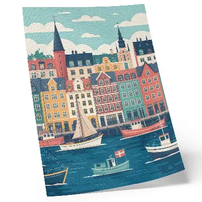 Poster Bunte Mietshäuser am Wasser in Charme und Harmonie