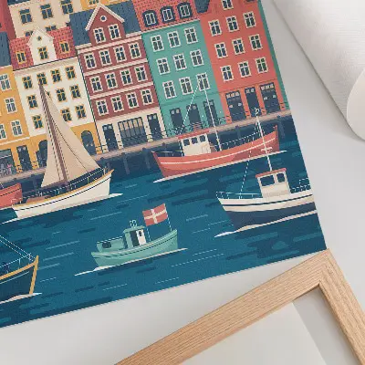 Poster Bunte Mietshäuser am Wasser in Charme und Harmonie