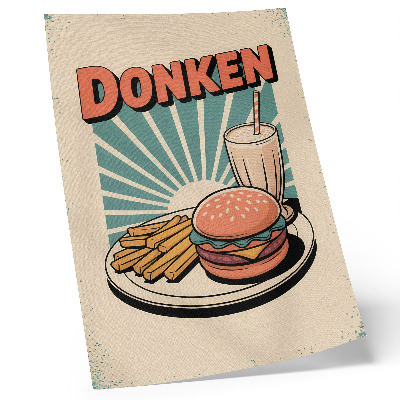 Wandposter Burger und Pommes vor Retro-Hintergrund