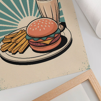 Wandposter Burger und Pommes vor Retro-Hintergrund