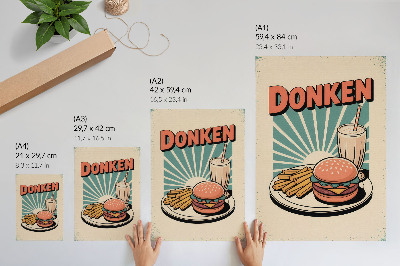 Wandposter Burger und Pommes vor Retro-Hintergrund