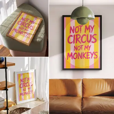 Poster mit bunten Streifen und fetter Schrift