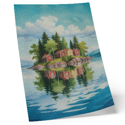 Kunstdruck leinwand Malerische Insel, Häuser, Bäume, ruhiges Wasser