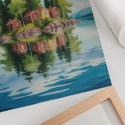 Kunstdruck leinwand Malerische Insel, Häuser, Bäume, ruhiges Wasser