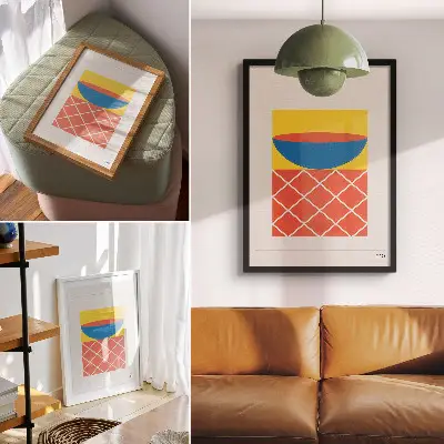 Kunstdruck auf Leinwand geometrische Komposition in Gelb, Blau und Rot