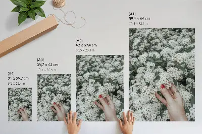 Kunstdruck auf Leinwand mit dem Motiv Weiße Blumen, grüne Hände, rote Nägel