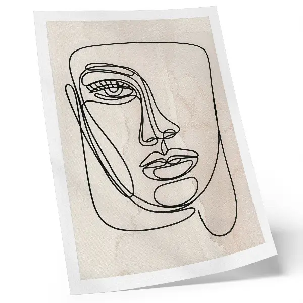 Wandposter mit minimalistischem Gesichtsmotiv in Beige und Schwarz