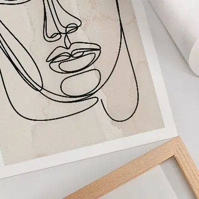 Wandposter mit minimalistischem Gesichtsmotiv in Beige und Schwarz