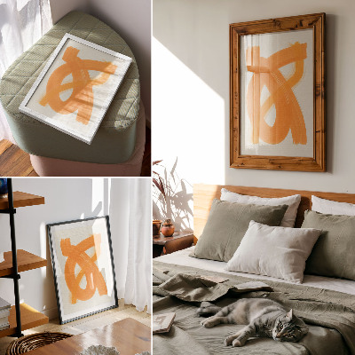Poster Abstrakte, leuchtende orangefarbene Pinselstriche