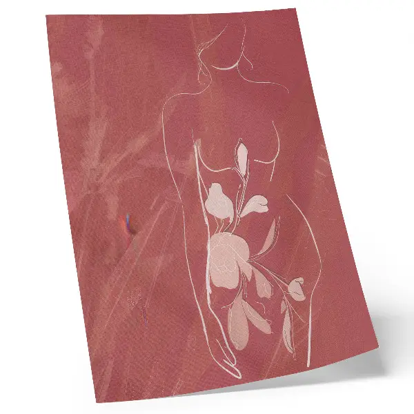 Kunstdruck auf Leinwand feminine Silhouette mit Blumen in minimalistischem, zartem Stil