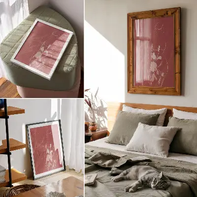 Kunstdruck auf Leinwand feminine Silhouette mit Blumen in minimalistischem, zartem Stil