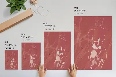 Kunstdruck auf Leinwand feminine Silhouette mit Blumen in minimalistischem, zartem Stil
