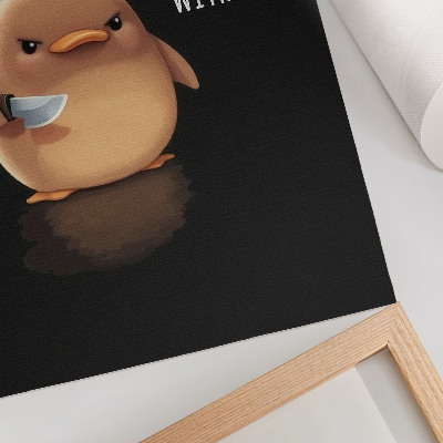 Poster Niedliche Ente mit Messer auf schwarzem Hintergrund