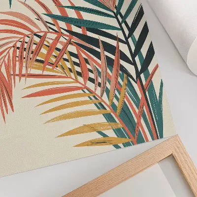 Leinwand Kunstdruck mit Illustration farbenfroher tropischer Blätter