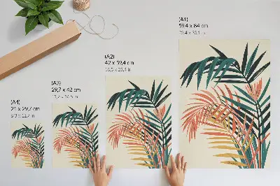 Leinwand Kunstdruck mit Illustration farbenfroher tropischer Blätter
