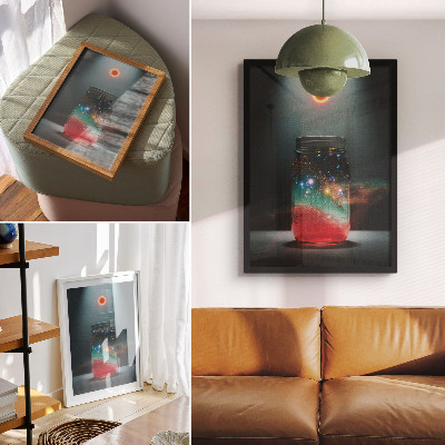 Wandposter Weltraumglas mit bunten Weltraumlichtern