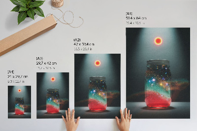 Wandposter Weltraumglas mit bunten Weltraumlichtern