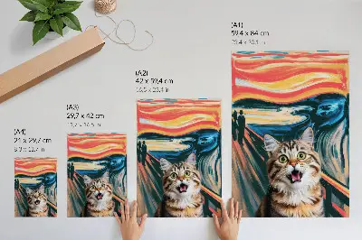 Poster Katze vor einem farbenfrohen abstrakten Hintergrund