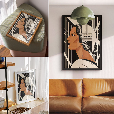 Wandposter Frauenprofil, geometrische Linien, modernistischer Stil
