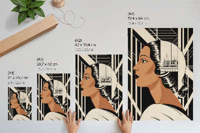 Wandposter Frauenprofil, geometrische Linien, modernistischer Stil