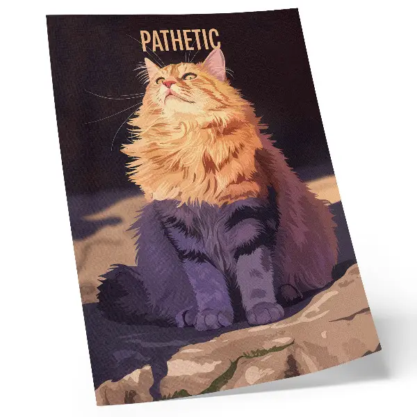 Poster Katze in Orange Grau und Beige