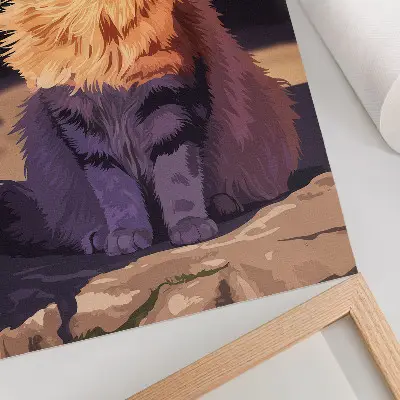 Poster Katze in Orange Grau und Beige
