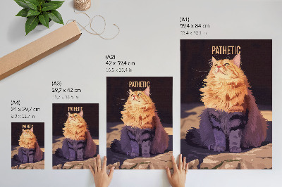 Poster Katze mit Text orange grau beige