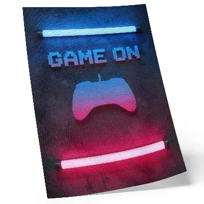 Kunstdruck auf Leinwand mit Motiv der Dynamik von Neon-Pixel-Beschriftung auf dem Spielpad