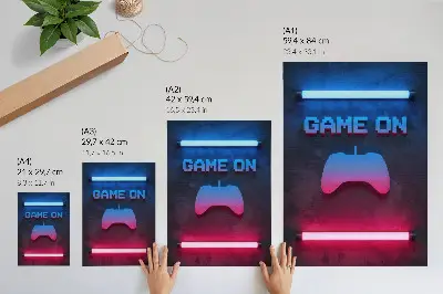 Kunstdruck auf Leinwand mit Motiv der Dynamik von Neon-Pixel-Beschriftung auf dem Spielpad