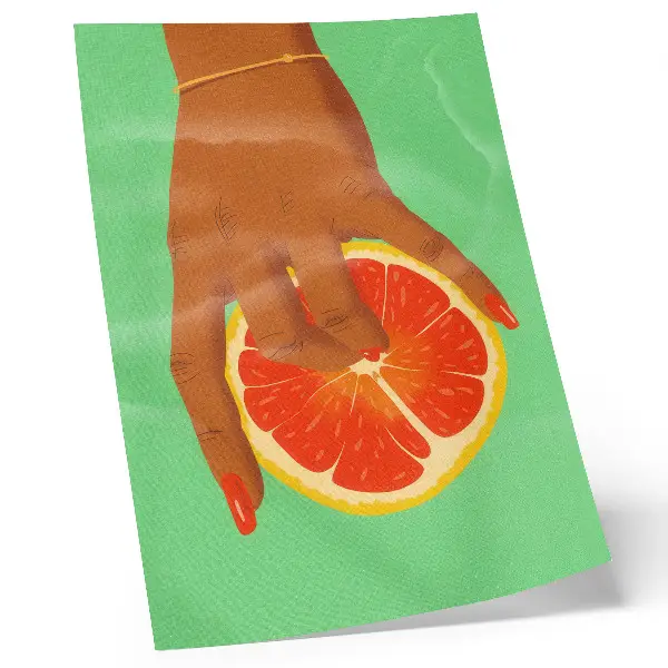Poster hand mit Grapefruit in leuchtenden Pop-Art-Farben