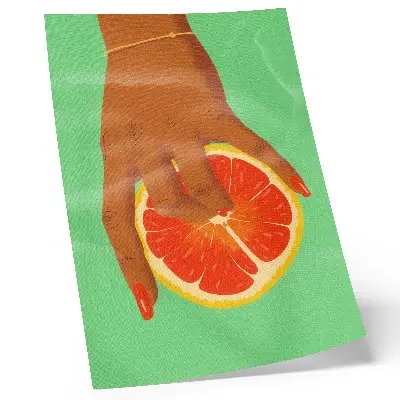 Poster hand mit Grapefruit in leuchtenden Pop-Art-Farben