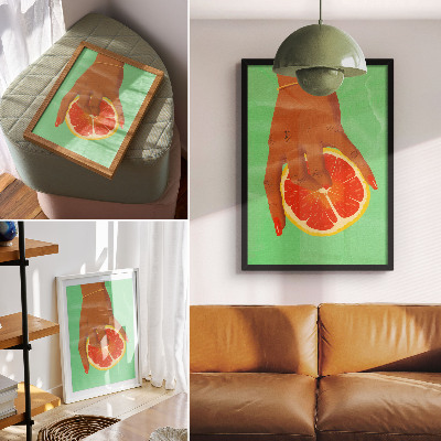 Poster Hand mit Grapefruit in leuchtenden Farben, Pop-Art