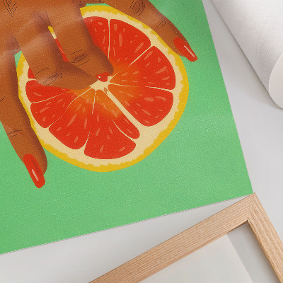 Poster Hand mit Grapefruit in leuchtenden Farben, Pop-Art